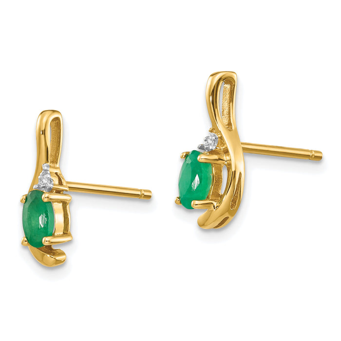 14k Emerald and Diamond Post Earrings-XBS417