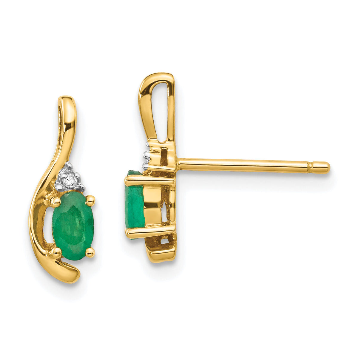 14k Emerald and Diamond Post Earrings-XBS417
