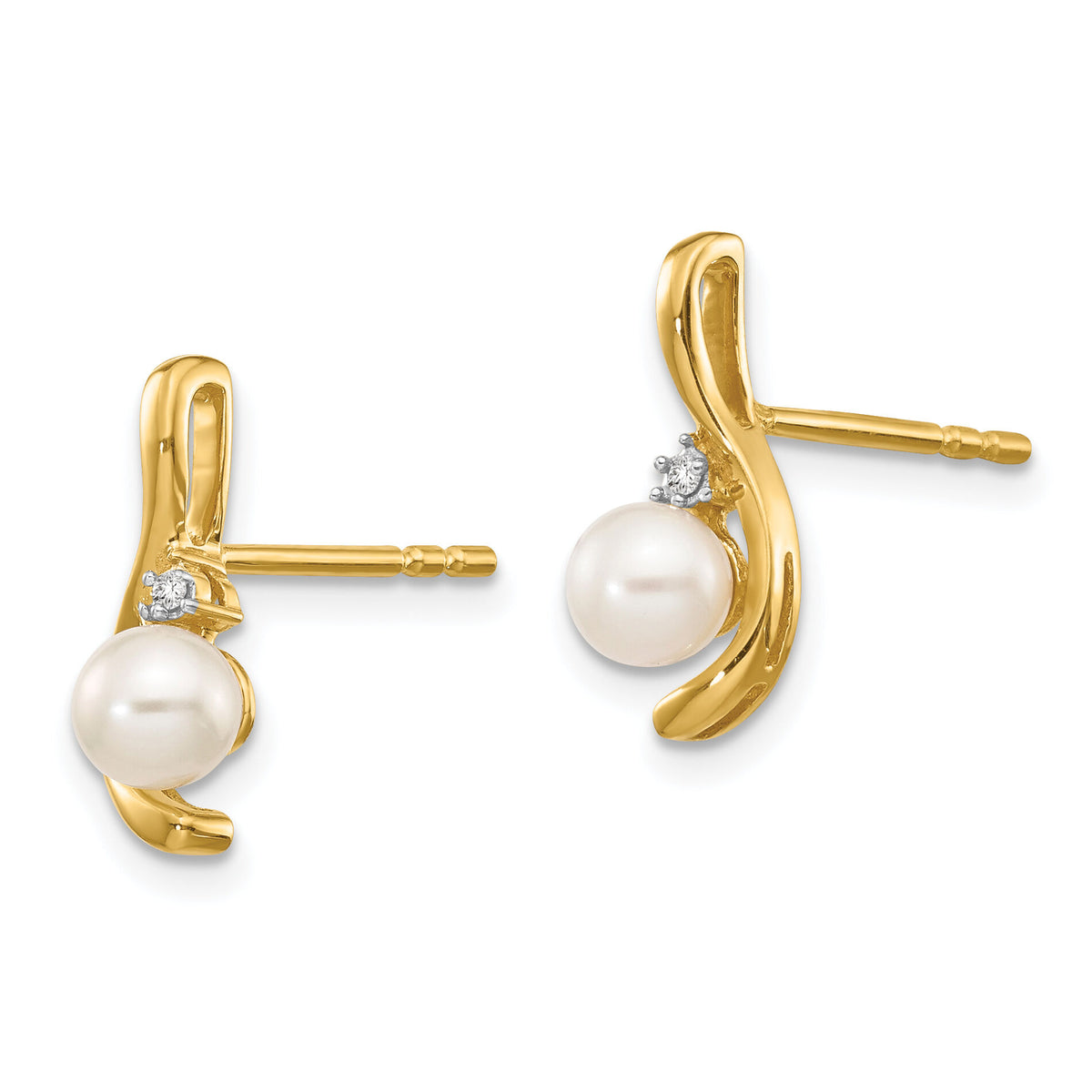 14k FW Cultured Pearl and Diamond Post Earrings-XBS418