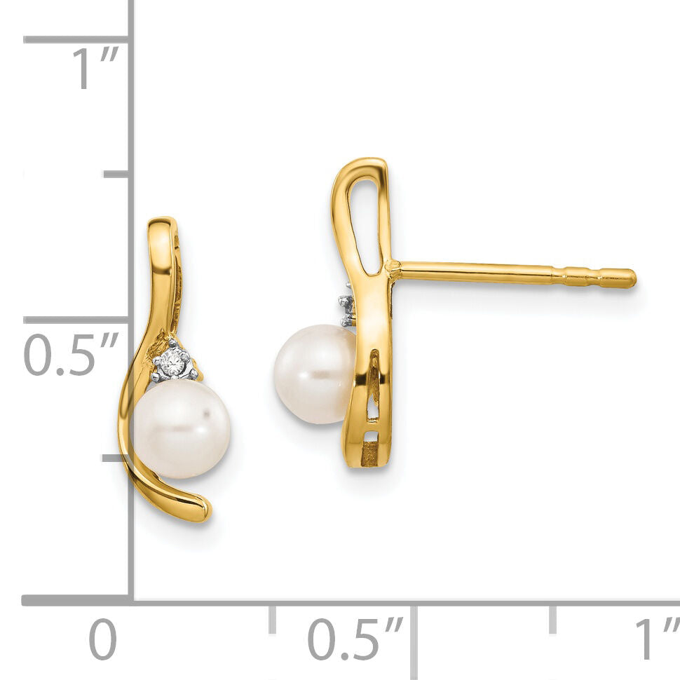 14k FW Cultured Pearl and Diamond Post Earrings-XBS418
