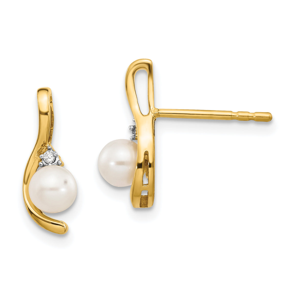 14k FW Cultured Pearl and Diamond Post Earrings-XBS418