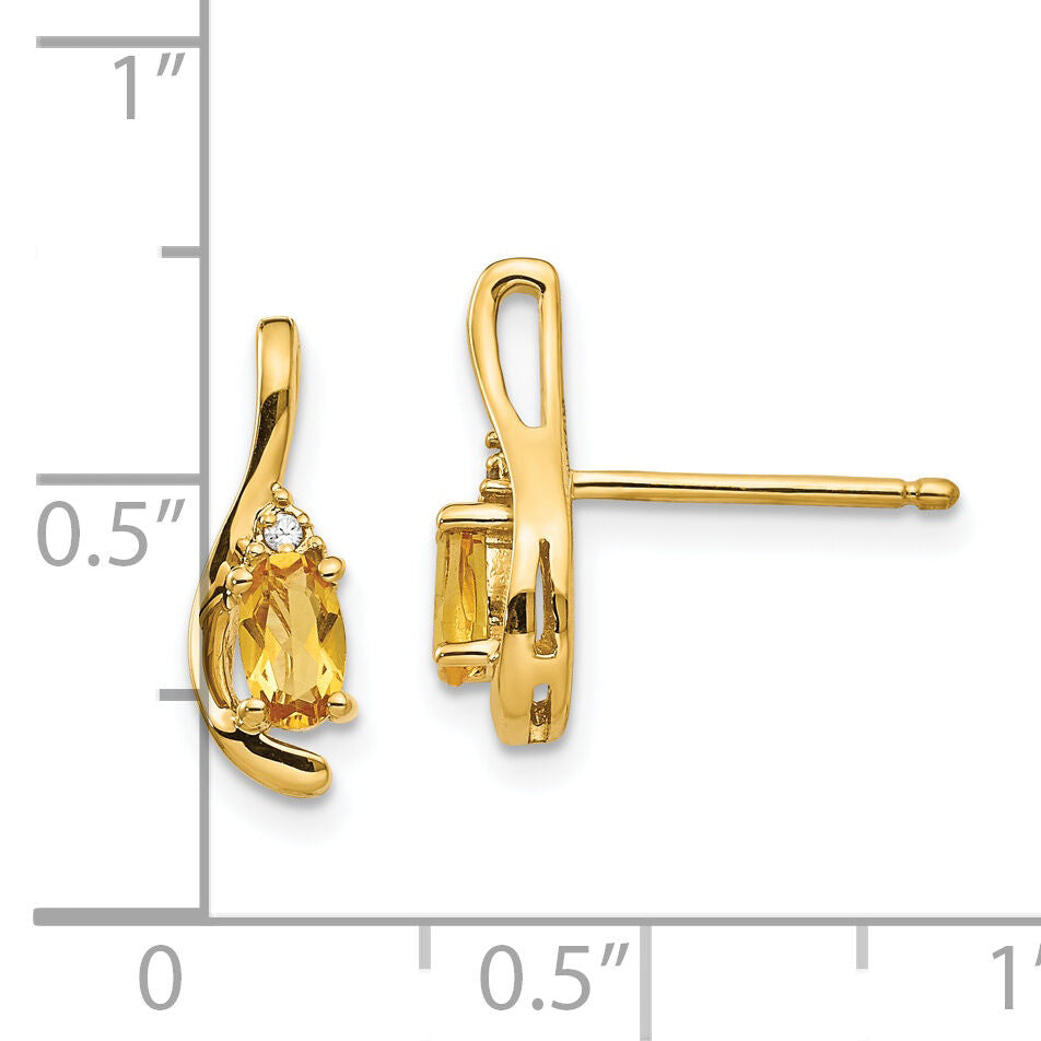 14k Citrine and Diamond Post Earrings-XBS433