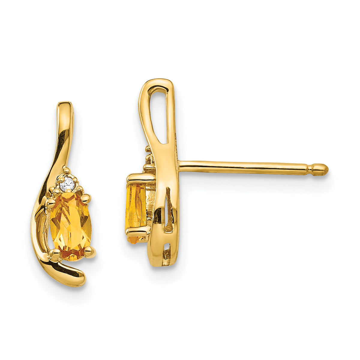 14k Citrine and Diamond Post Earrings-XBS433