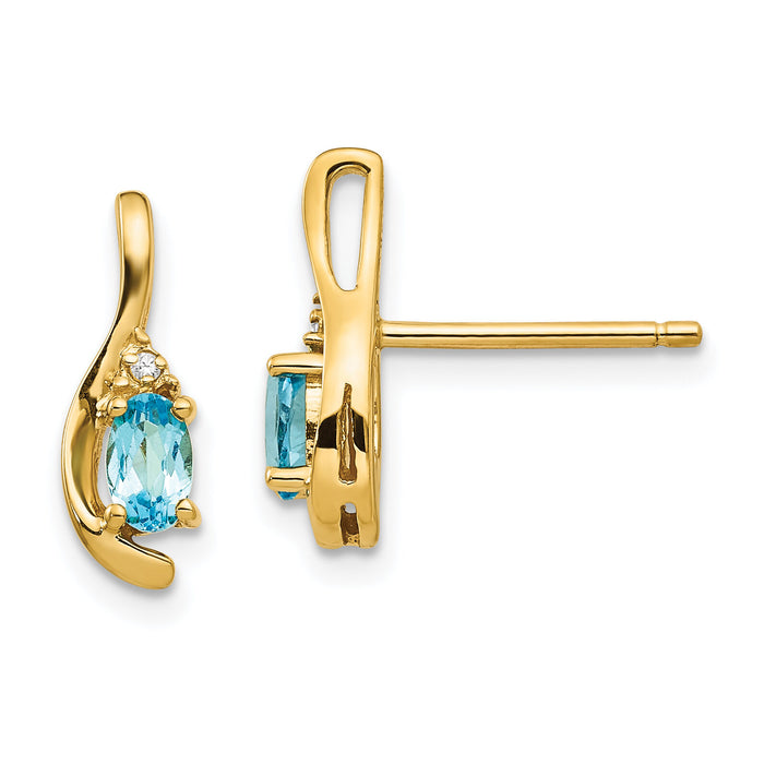 14k Blue Topaz and Diamond Post Earrings-XBS434