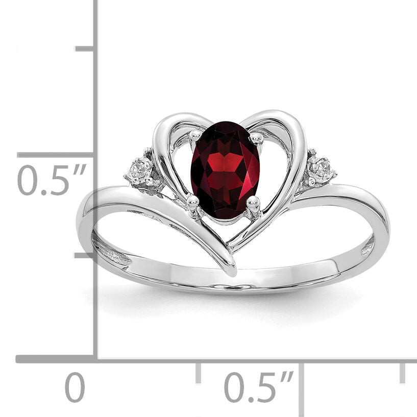 14k White Gold Garnet and Diamond Heart Ring-XBS440