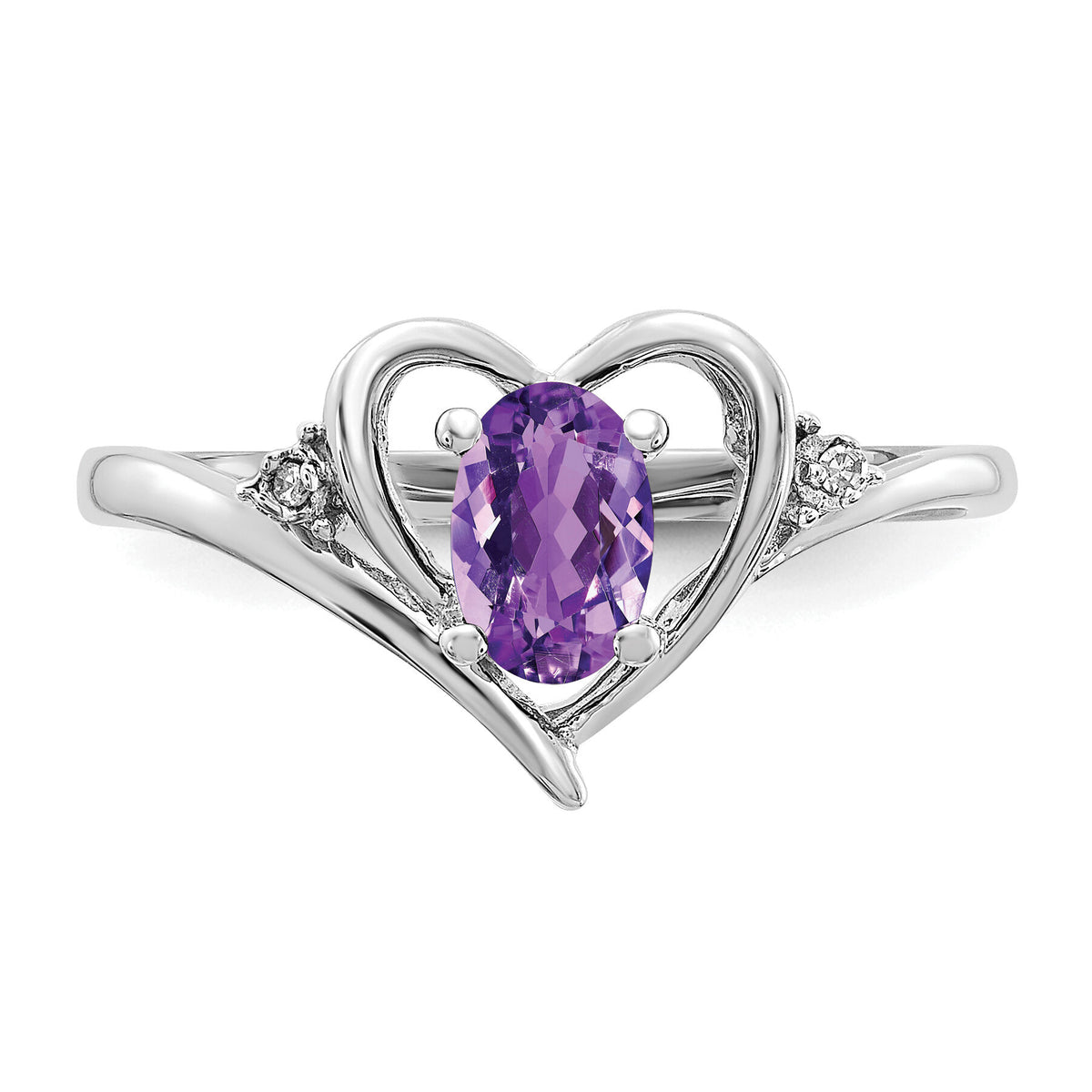 14k White Gold Amethyst and Diamond Heart Ring-XBS441