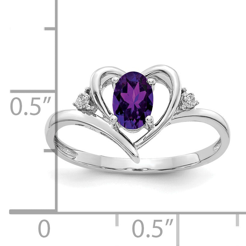 14k White Gold Amethyst and Diamond Heart Ring-XBS441