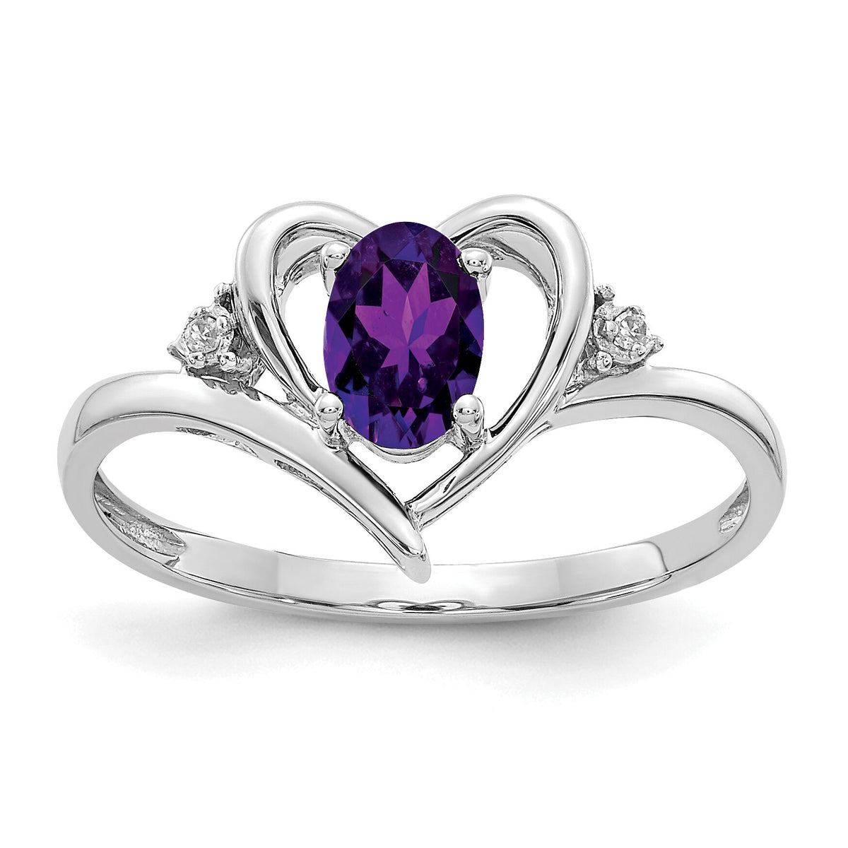 14k White Gold Amethyst and Diamond Heart Ring-XBS441