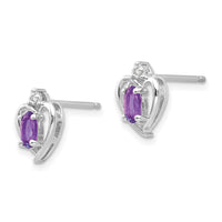 14k White Gold Amethyst and Diamond Heart Post Earrings-XBS443