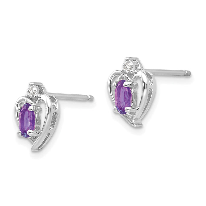 14k White Gold Amethyst and Diamond Heart Post Earrings-XBS443
