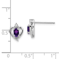 14k White Gold Amethyst and Diamond Heart Post Earrings-XBS443