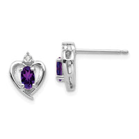 14k White Gold Amethyst and Diamond Heart Post Earrings-XBS443