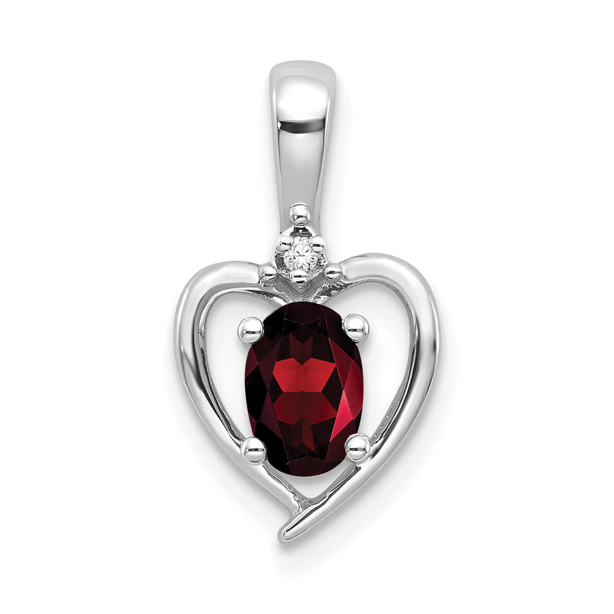 14k White Gold Garnet and Diamond Heart Pendant-XBS444