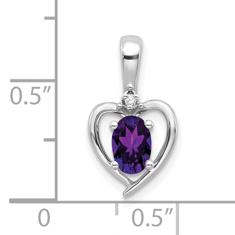 14k White Gold Amethyst and Diamond Heart Pendant-XBS445