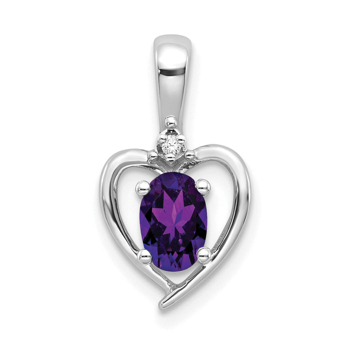 14k White Gold Amethyst and Diamond Heart Pendant-XBS445
