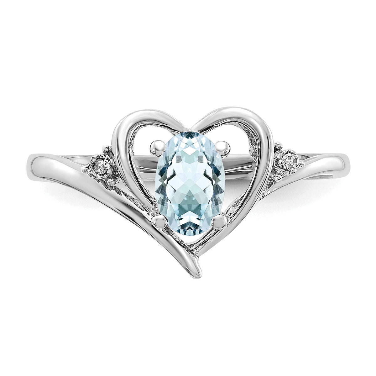 14k White Gold Aquamarine and Diamond Heart Ring-XBS446