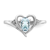 14k White Gold Aquamarine and Diamond Heart Ring-XBS446