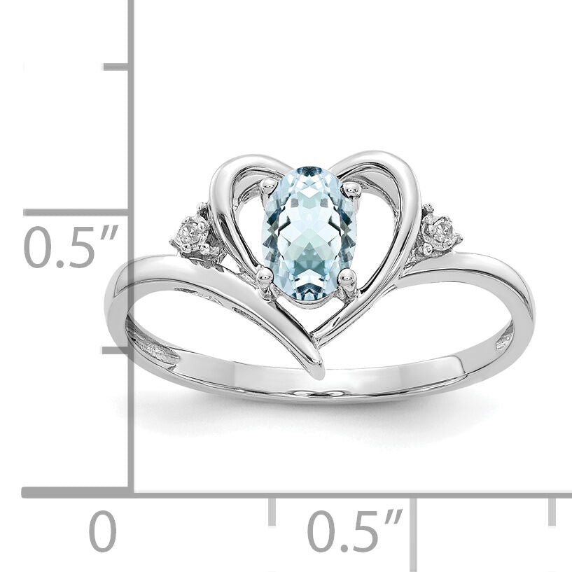 14k White Gold Aquamarine and Diamond Heart Ring-XBS446
