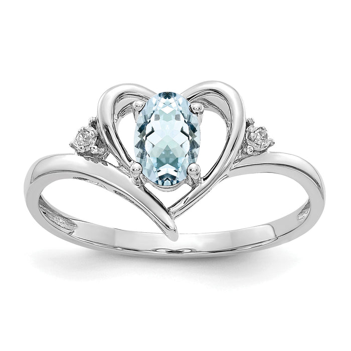 14k White Gold Aquamarine and Diamond Heart Ring-XBS446