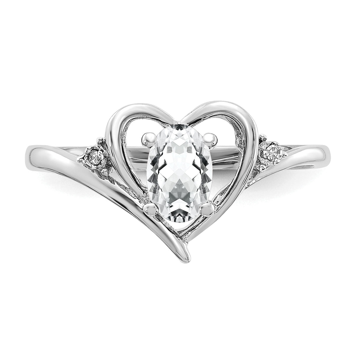 14k White Gold White Topaz and Diamond Heart Ring-XBS447