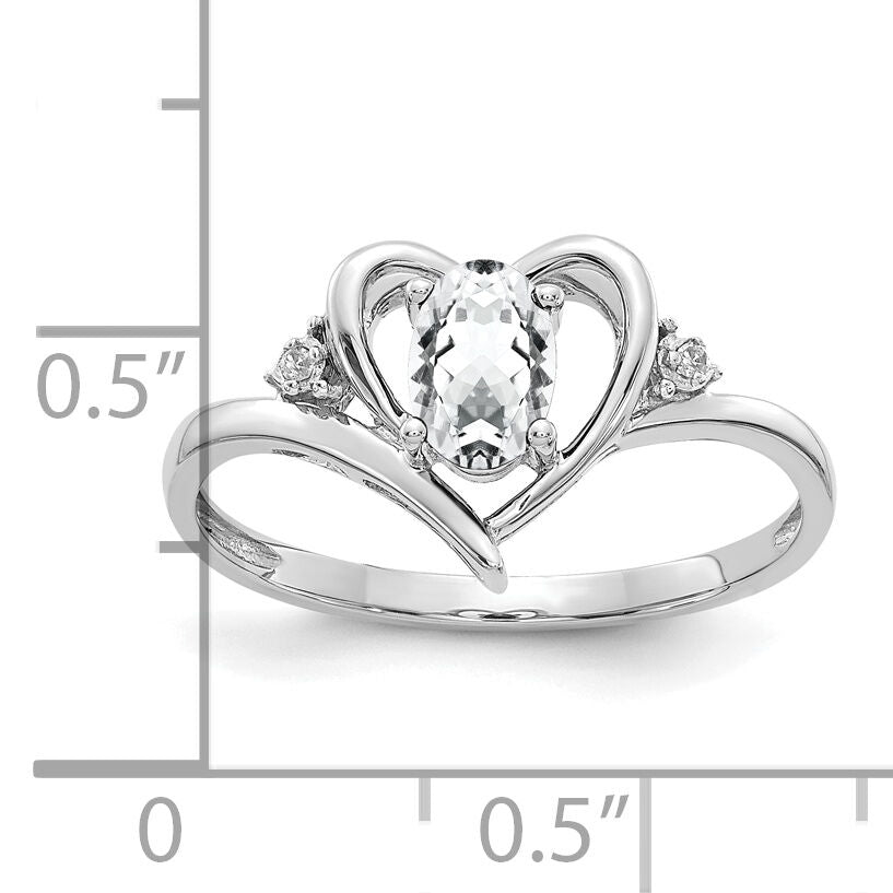 14k White Gold White Topaz and Diamond Heart Ring-XBS447