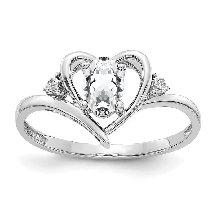 14k White Gold White Topaz and Diamond Heart Ring-XBS447