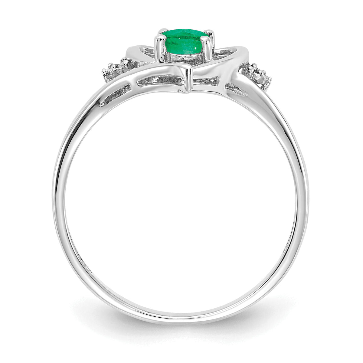14k White Gold Emerald and Diamond Heart Ring-XBS448