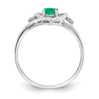 14k White Gold Emerald and Diamond Heart Ring-XBS448