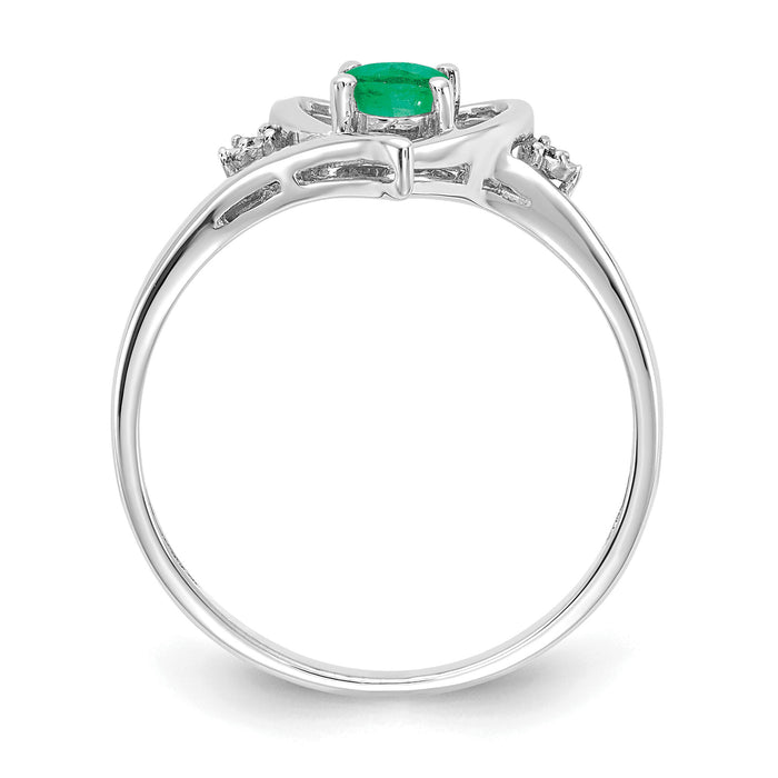 14k White Gold Emerald and Diamond Heart Ring-XBS448