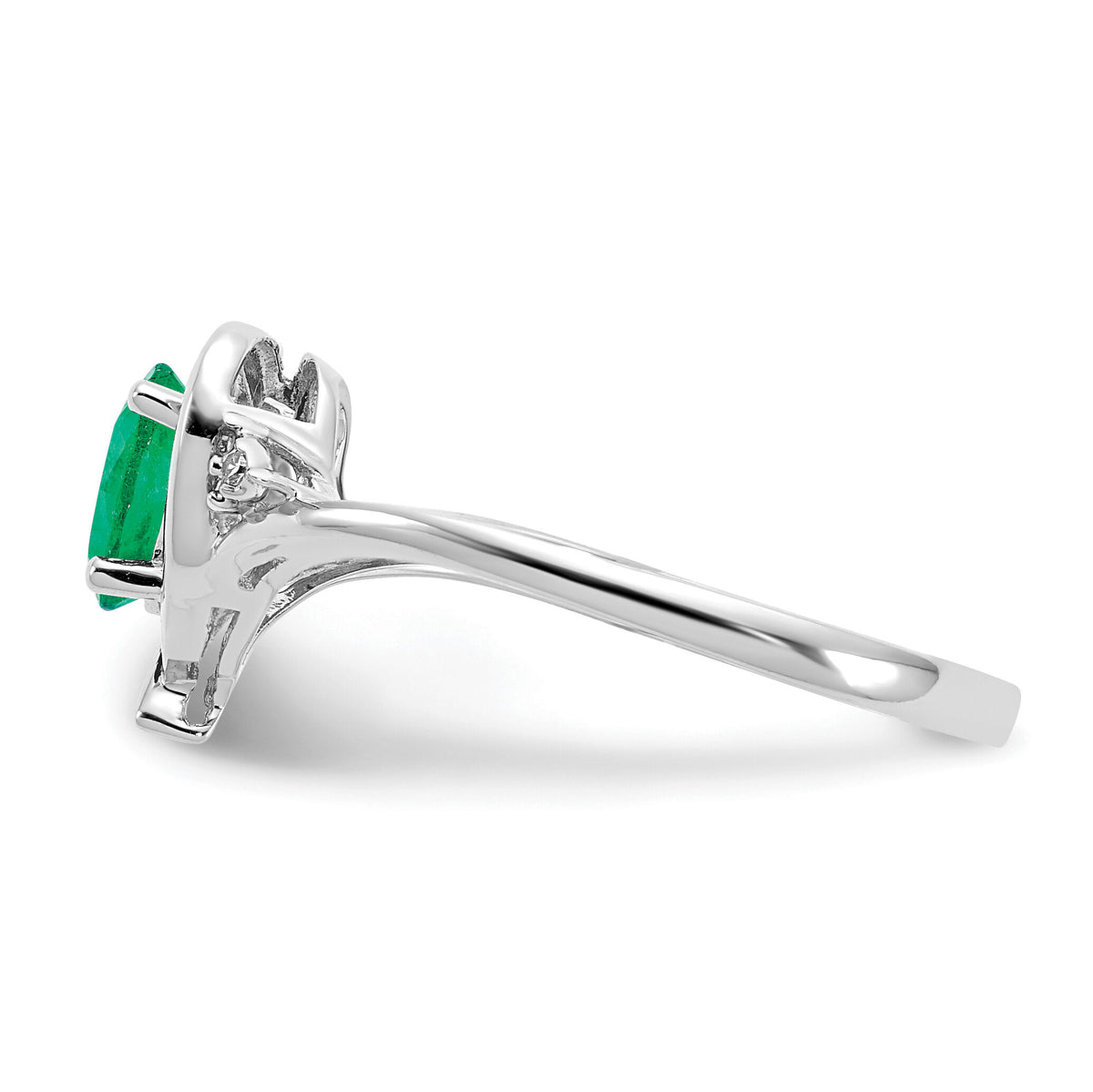 14k White Gold Emerald and Diamond Heart Ring-XBS448