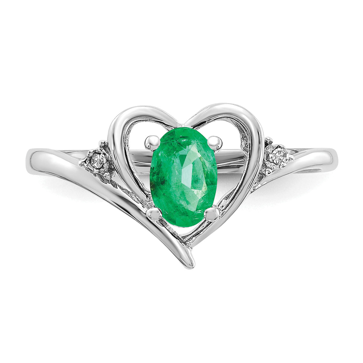 14k White Gold Emerald and Diamond Heart Ring-XBS448