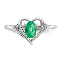 14k White Gold Emerald and Diamond Heart Ring-XBS448