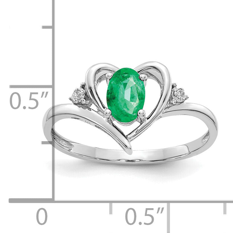 14k White Gold Emerald and Diamond Heart Ring-XBS448