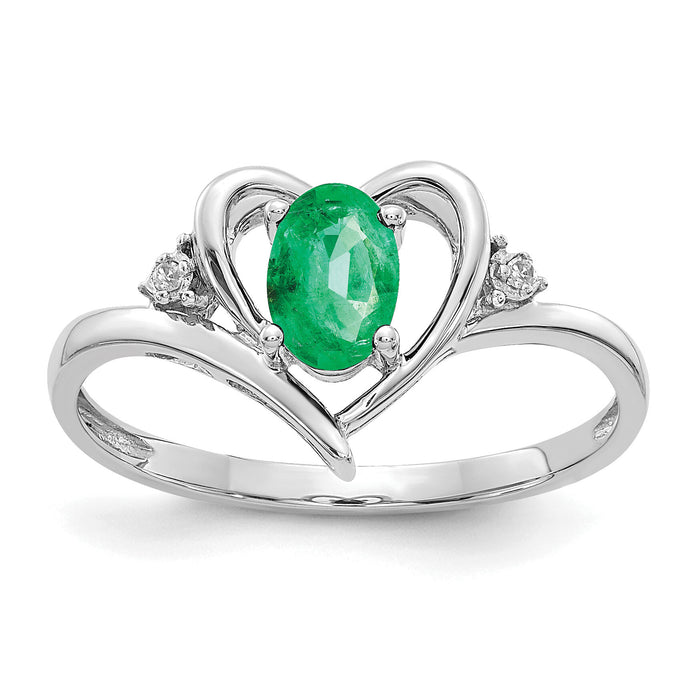 14k White Gold Emerald and Diamond Heart Ring-XBS448
