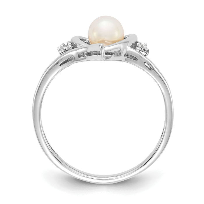 14k White Gold FW Cultured Pearl and Diamond Heart Ring-XBS449