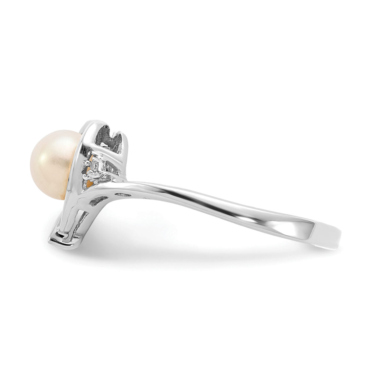 14k White Gold FW Cultured Pearl and Diamond Heart Ring-XBS449
