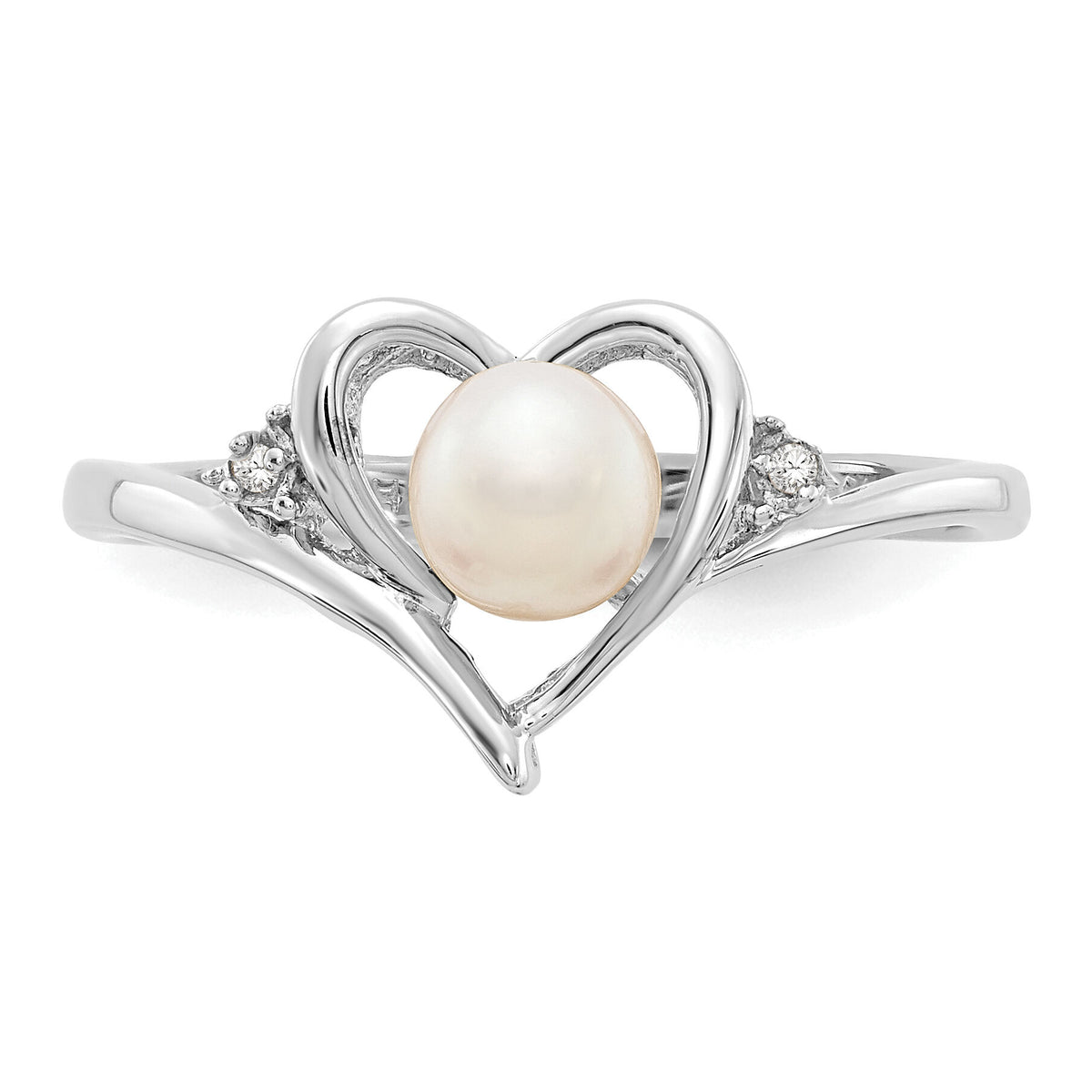 14k White Gold FW Cultured Pearl and Diamond Heart Ring-XBS449