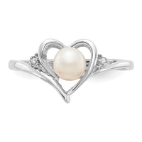 14k White Gold FW Cultured Pearl and Diamond Heart Ring-XBS449