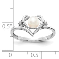 14k White Gold FW Cultured Pearl and Diamond Heart Ring-XBS449