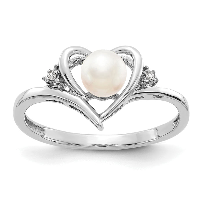 14k White Gold FW Cultured Pearl and Diamond Heart Ring-XBS449
