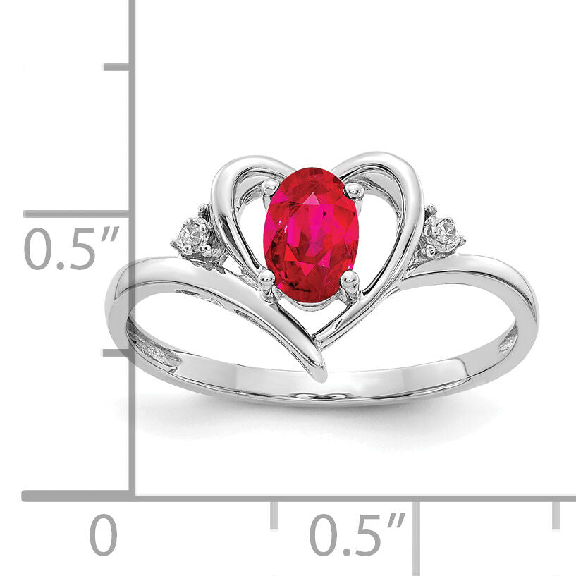 14k White Gold Ruby and Diamond Heart Ring-XBS450