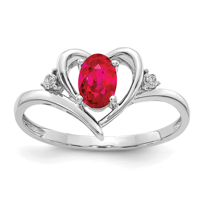 14k White Gold Ruby and Diamond Heart Ring-XBS450