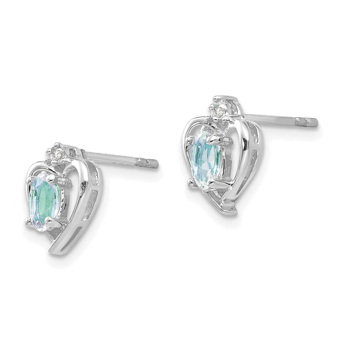 14k White Gold Aquamarine and Diamond Heart Post Earrings-XBS451