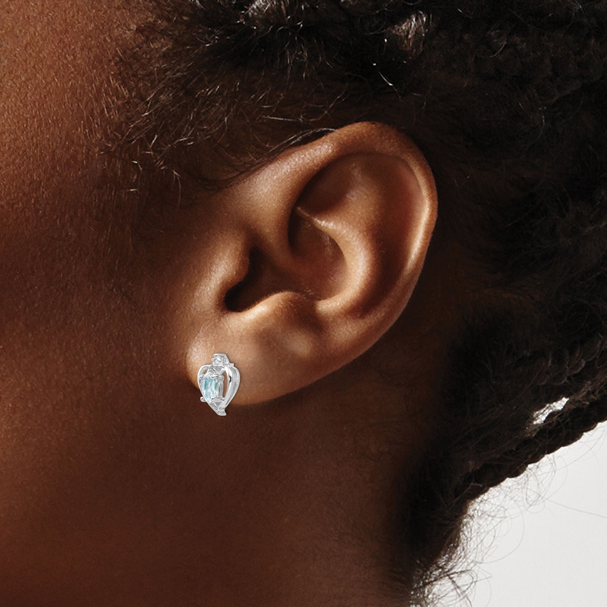 14k White Gold Aquamarine and Diamond Heart Post Earrings-XBS451