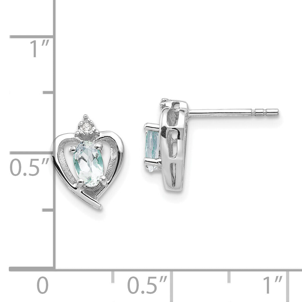 14k White Gold Aquamarine and Diamond Heart Post Earrings-XBS451