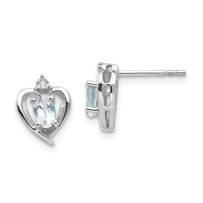 14k White Gold Aquamarine and Diamond Heart Post Earrings-XBS451