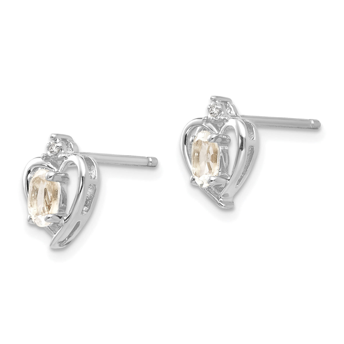 14k White Gold White Topaz and Diamond Heart Post Earrings-XBS452