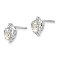 14k White Gold White Topaz and Diamond Heart Post Earrings-XBS452