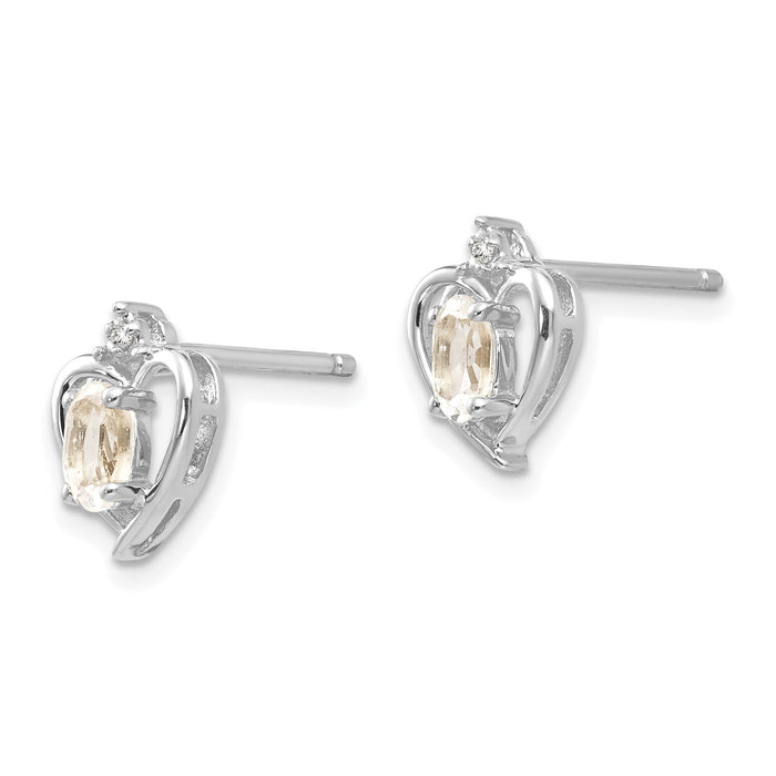 14k White Gold White Topaz and Diamond Heart Post Earrings-XBS452