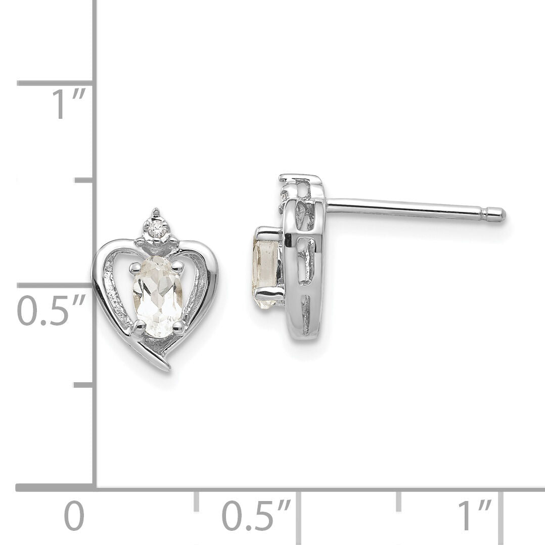 14k White Gold White Topaz and Diamond Heart Post Earrings-XBS452